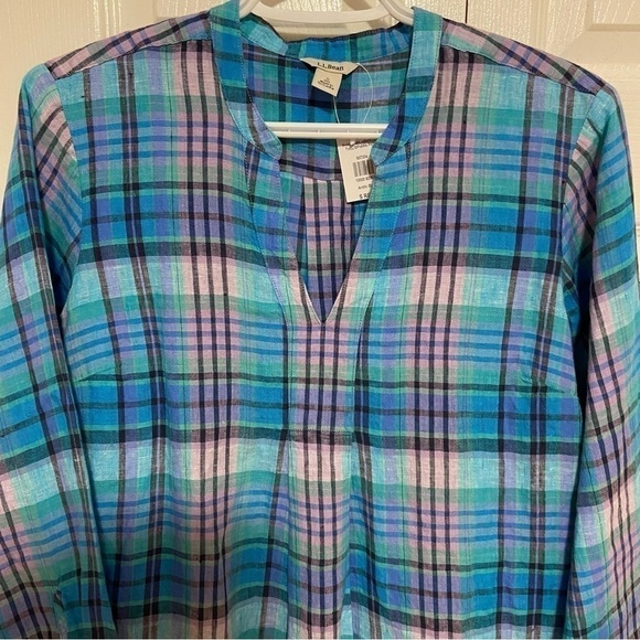 L.L.Bean 100% Linen Premium Washable Linen Long Tunic Top Plaid Small - Picture 5 of 11